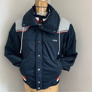 Rare Vintahe Descente Japan Jacket Retro Blue Red White Hood Lined Varsity XS